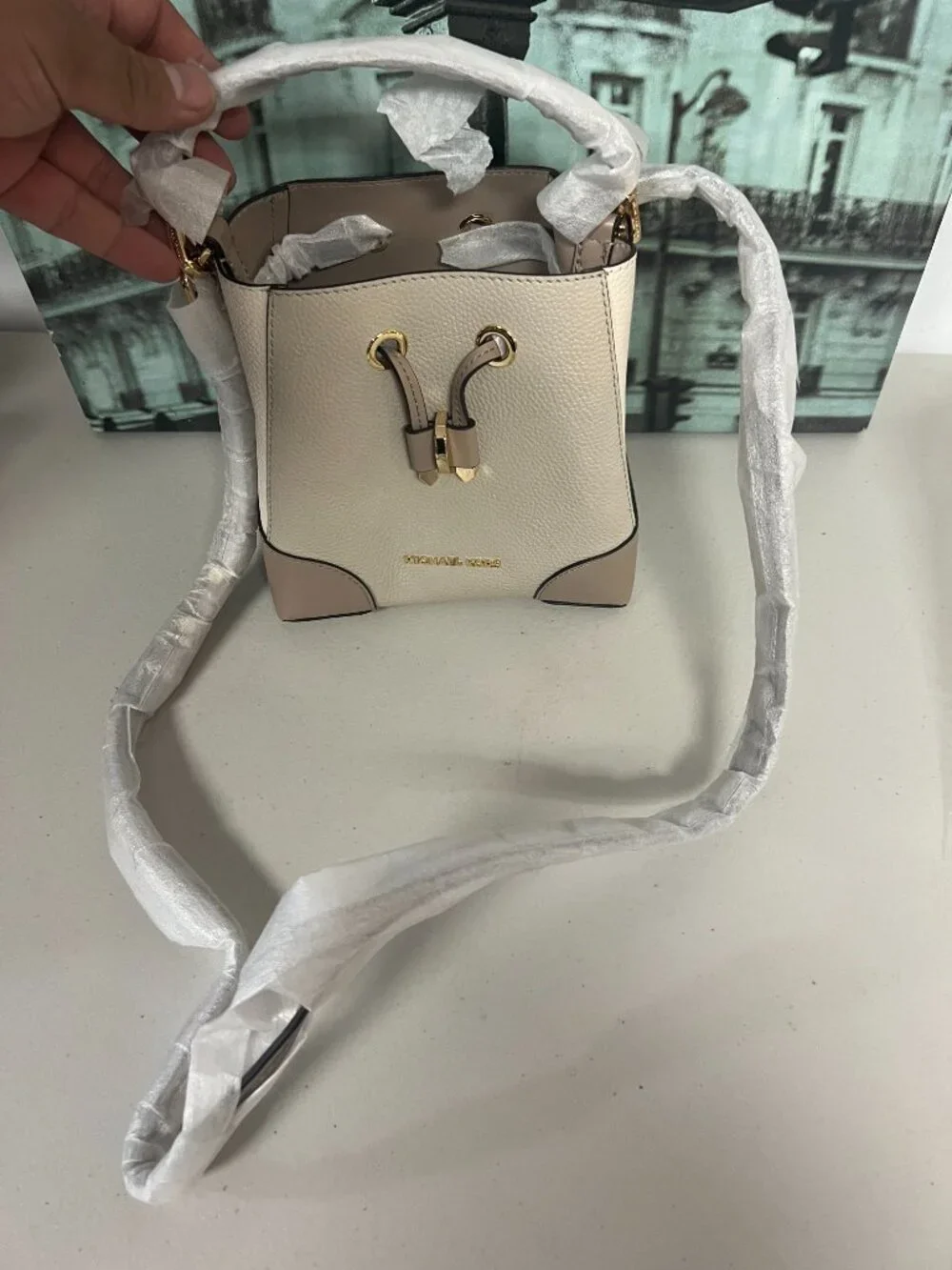 MK Mercer Gallery XS Bucket Bag 32S0GZ5C0T Sand Multi Leather Crossbody